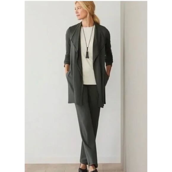 J.Jill Cardigan Women Small Petite Olive Green Open‎ Front Longline Tencel Blend - Picture 1 of 10